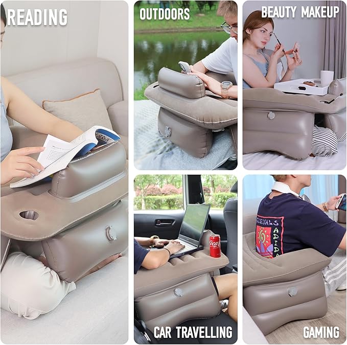 Inflatable Reading Pillow for Lap Rest Pillow Portable for Adult Extra Large Arm Rest Travel Sofa Working, Crocheting Playing Steam Deck Switch or Sitting in Bed Floor Car Tent