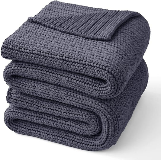 Knitted Weighted Blanket(Dark Grey 50"x75" 20lbs),Home Décor Cooling Throw Blanket for Hot Sleepers,Hand Made Chunky Knit Heavy Blanket for Adults Use on Full Size Bed