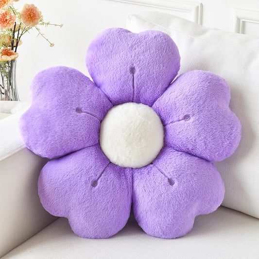 Flower Pillow, Flower Shaped Pillow Decorative Throw Pillows for Bed Couch, Cute Daisy Pillow Dorm Decor Floor Seating Cushion (Dark Purple, 19.6 Inches)