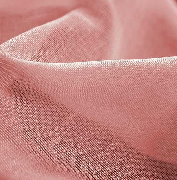 Mengersi Linen Canopy Bed Curtains for Twin,Full,Queen and King Size Bed,Bed Canopy Natural Blended Curtain Panels, 8 Panels Set (All Bed Sizes, Pink)