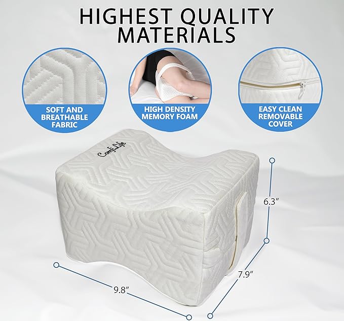 ComfiLife Knee Pillow for Side Sleepers – Cooling Leg Pillow for Side Sleeping – Knee Pillow with Strap for Hip Pain, Back Pain, Sciatica Pain Relief – Memory Foam Hip Pillow Contour Design