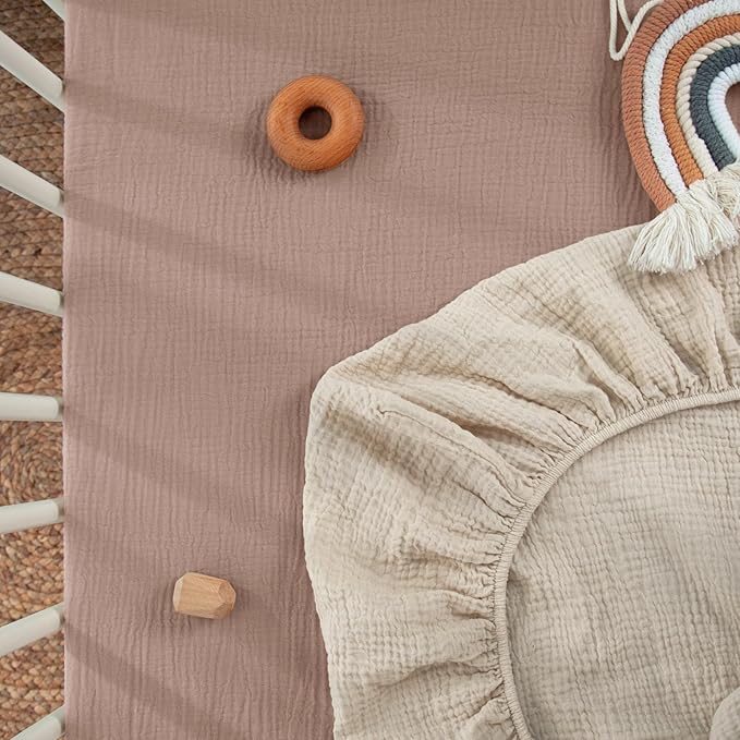 Mini Crib Sheets Muslin: Pack and Play Sheets for Boys and Girls - Cotton Fitted Crib Sheet for Pack N Play Mattress and Playard 2Pack 24"x38"