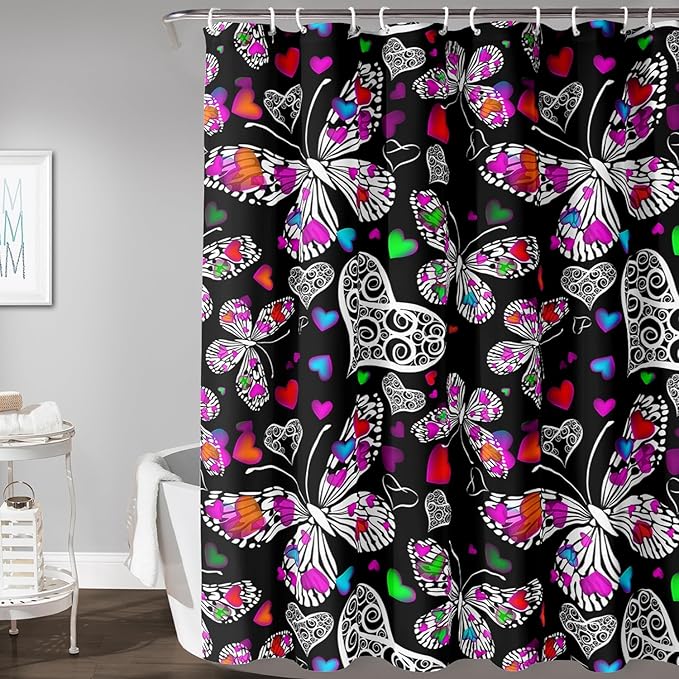 AILONEN Colorful Butterfly Shower Curtain for Bathroom Decor,Beautiful Butterfly Bath Curtain for Kids Women Girls,Pint Polyester Waterproof with 12 Plastic Hooks 60" W*72" H