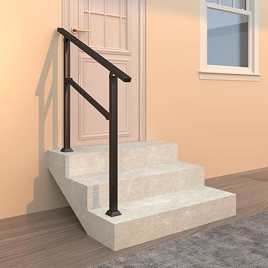 Hand Rails for Outdoor Steps, 40" x 36" Fits 2-3 Steps Stair Handrail, Black Metal Railings for Indoor Steps, Porch Railing, Deck Railing, Easy Install Stair Handrail(1 Pack) 