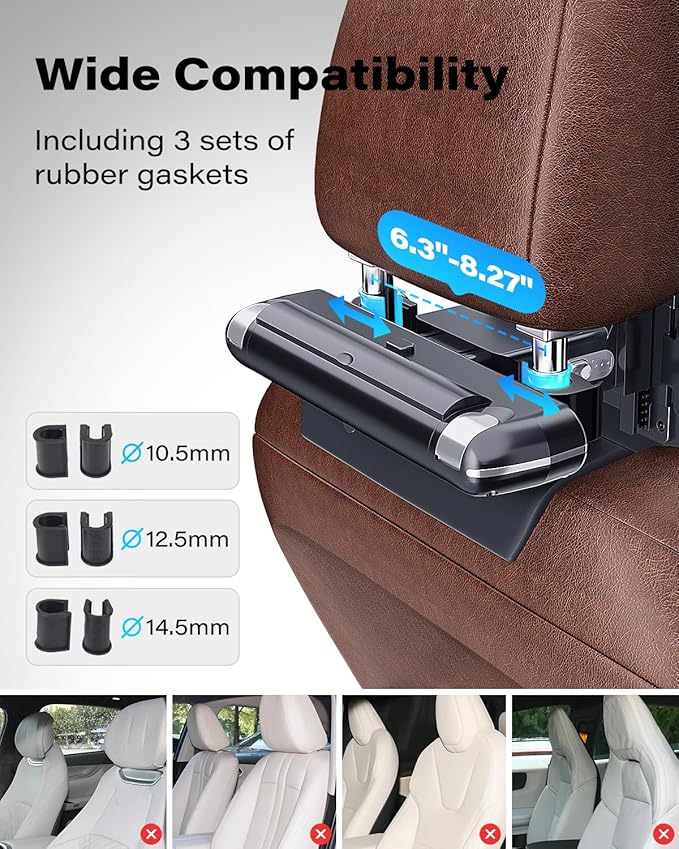 OQTIQ Adjustable Car Headrest Pillow, Fit for Different Heights, Memory Foam Car Neck Pillow for Driving, Comfortable Ergonomic Design Road Trip Essentials Car Pillow with Tablet Holder and Hook