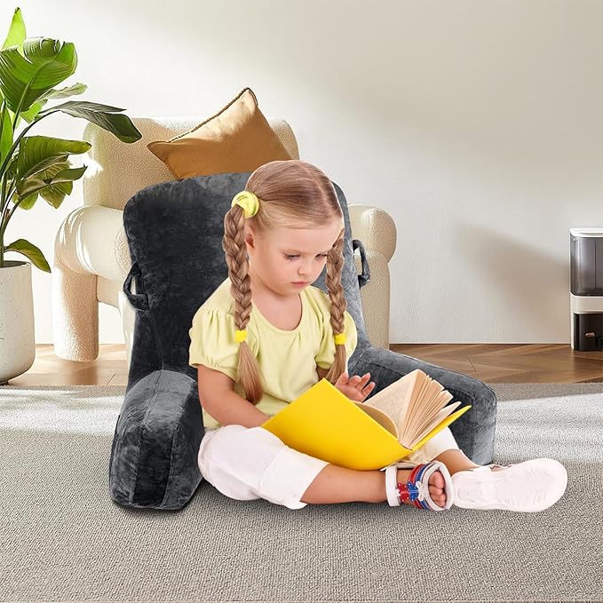 SLIGUY Reading Pillow Standard Bed Pillow for Sitting in Bed Couch or Floor-Backrest with Arms Support and Pockets, Adult Back Pillow Bed Chair for Bed Rest, Watching TV, Gaming, Dark Grey