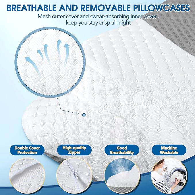 5X Pain Relief Cervical Pillow for Neck and Shoulder Support,Ear Piercing Pillow Design Cervical Memory Foam Pillows, Orthopedic Ergonomic Neck Pillow,Contour Bed Pillow for Side,Back,Stomach Sleeper…