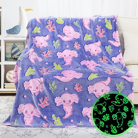 Pink Axolotl Gifts for Girls Glow in The Dark Blanket Cute Axolotl Blanket Girl Soft Fleece Blanket Birthday Gifts 40"x50"
