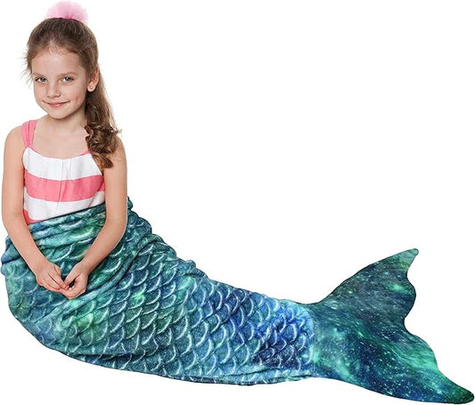 Catalonia Kids Mermaid Tail Blanket, Cozy Mermaid Sleeping Bag for 3-14 yrs Girls, Fish Scale Pattern, Birthday Gift for Daughter