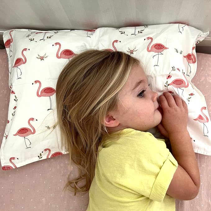 ALVABABY Toddler Pillowcases Fits 13 x 18inch,12x 16inch Kids Pillow for Sleep 2 Pack Cotton Baby Children Pillow Cover Envelope Travel Pillowcases Rabbit Flamingo 2TPW08