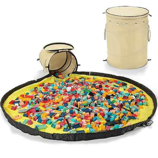 Toy Storage Basket + Play Mat for Kids Toy Chest Organizer Kids Toy Storage Organizer Foldable Big Storage Bins with Lids Large Toy Box for Boys Girls Toy Holders for Kids Rooms Nursery(Beige)