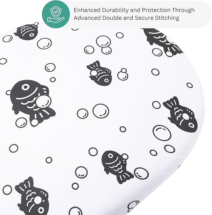 TansyPanda Bassinet Sheets for Baby Delight Snuggle Nest, Chicco LullaGo, Snoo Smart, Fisher Price, 4PC, 30 x 18 Inch, Ultra Soft, Breathable, Snug Fit, Unisex Boys Girls, Gray White (Ocean Fish)