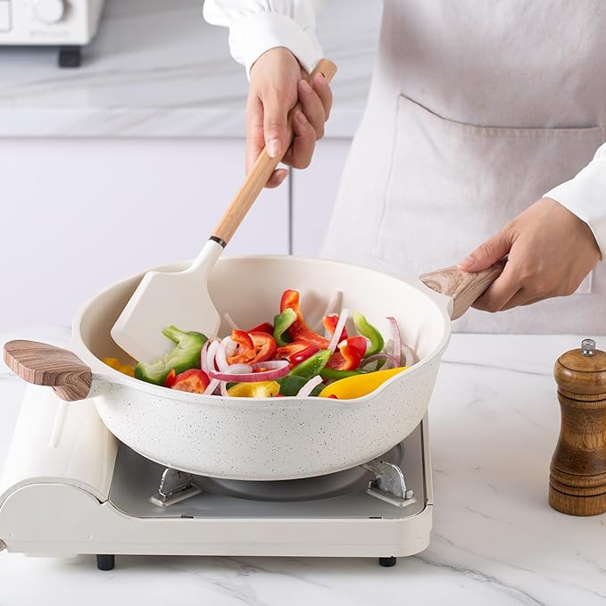 Country Kitchen Pots and Pans Set Nonstick, Cast Aluminum Kitchen Cookware Set with Utensils, 14 Pcs Non Stick Cooking Set w/Frying Pans & Saucepans