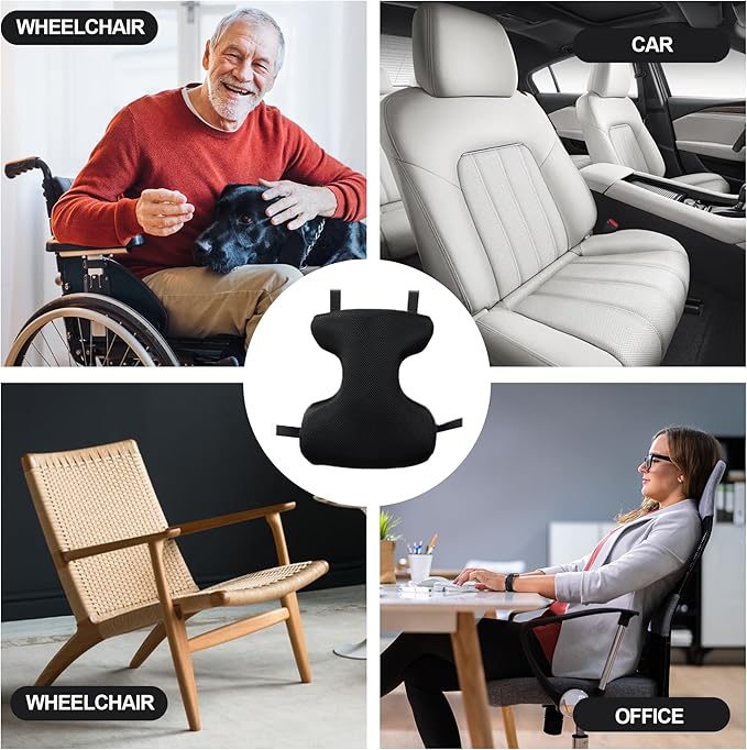 BALAPET Lumbar Support Pillow for Office Chair,Ergonomic Memory Foam Breathable I-Shape Back Pillow with Adjustable Straps,Full Back and shoulder Support for Improved Sitting Posture and Relief Pain