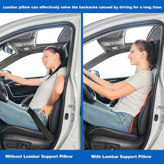 Soft Lumbar Support Pillow for Car Seat and Office Chair Back Support Pillow for Toyota RAV4 and Seat and Truck Driver's seat, Back Cushion for Pain Relief Improve Posture (Suede Cover-Black)