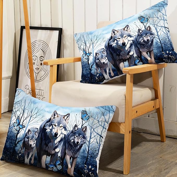 AILONEN Wolf Fitted Sheet Set Full Size for Boys Girls Animal Wolf Wildlife Bed Sheet Set,Tie Dye Wolf Fitted Sheet with 2 Pillowcases,3 Pieces Safari Wolves Print Bed Sheet Set