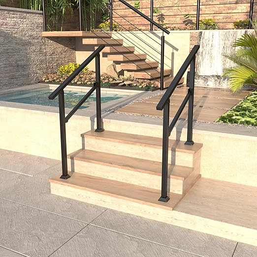 Hand Rails for Outdoor Steps, 40" x 36" Fits 2-3 Steps Stair Handrail, Black Metal Railings for Indoor Steps, Porch Railing, Deck Railing, Easy Install Stair Handrail(1 Pack) 