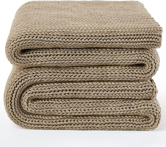 Knitted Weighted Blanket(Beige 50"x75" 20lbs),Home Décor Cooling Throw Blanket for Hot Sleepers,Hand Made Chunky Knit Heavy Blanket for Adults Use on Full Size Bed