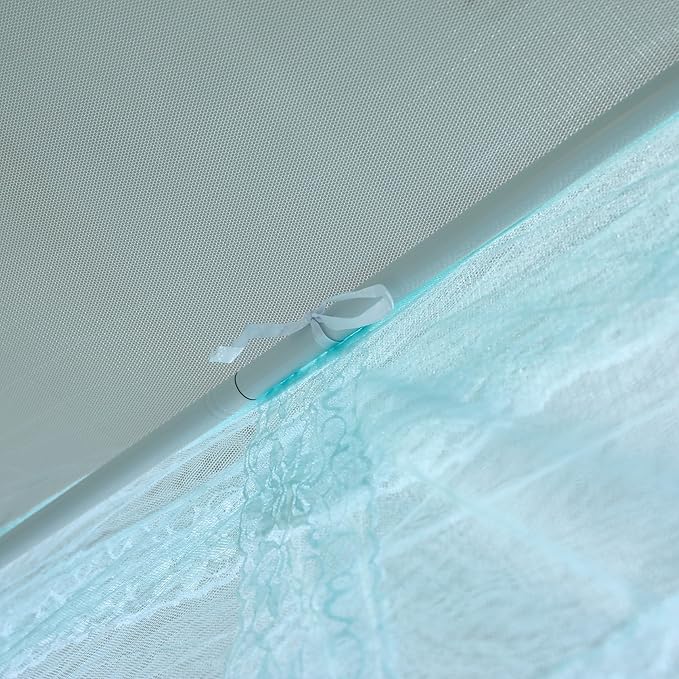 Bed Canopy, Princess Bed Curtain Net for Girls & Adults,Three-Doors Rectangle Lace Dome Netting (Green, King)