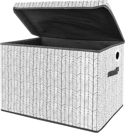 Sammy & Lou Collapsible Felt Soft Toy Box Toy Chest for Toddlers Toy Storage Organizer with Handles and Hinged Lid, 22 x 14.5 x 15 inches, Herringbone