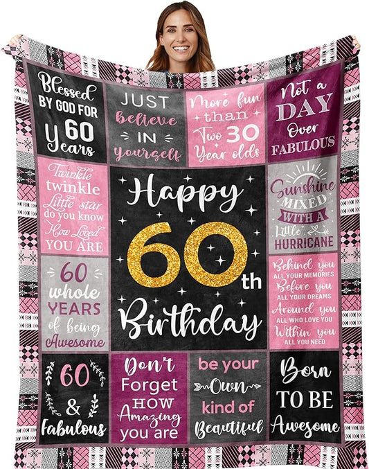 60th Birthday Gifts for Women, 60th Birthday Gift Ideas, 60th Birthday Gifts Blanket 50"X60", Gifts for 60 Year Old Woman, 60th Birthday Decorations, 60 Year Old Birthday Gifts for Women