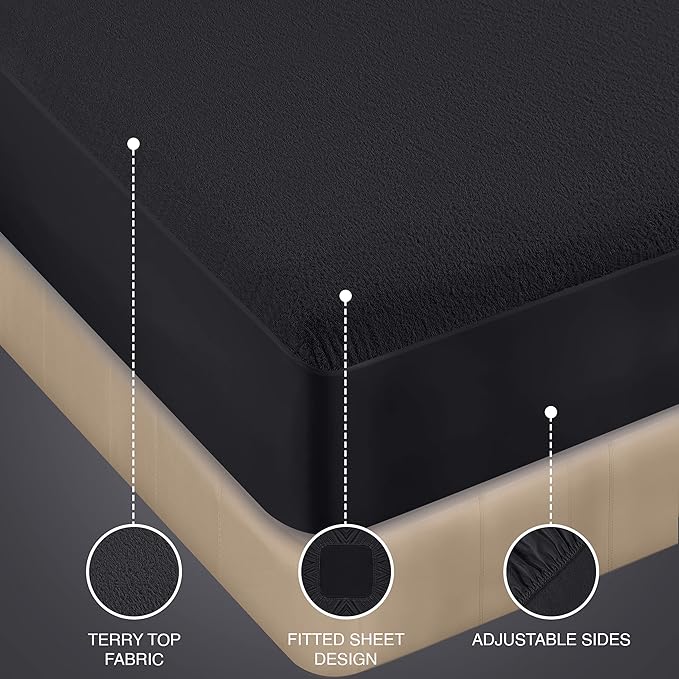 Utopia Bedding Waterproof Mattress Protector Twin Size, Premium Terry Mattress Cover 200 GSM, Breathable, Fitted Style with Stretchable Pockets (Black)