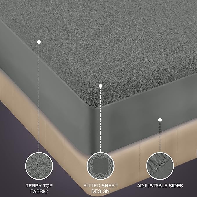Utopia Bedding Waterproof Mattress Protector Crib Size, Premium Terry Mattress Cover 200 GSM, Breathable, Fitted Style with Stretchable Pockets (Gray)