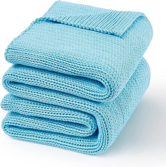 Knitted Weighted Blanket(Blue 60"x80" 20lbs),Home Décor Cooling Throw Blanket for Hot Sleepers,Hand Made Chunky Knit Heavy Blanket for Adults Use on Queen/King Size Bed