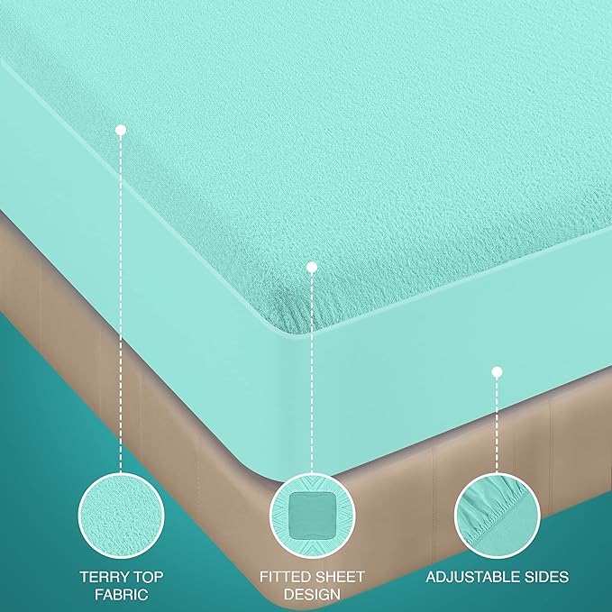 Utopia Bedding Waterproof Mattress Protector King Size, Premium Terry Mattress Cover 200 GSM, Breathable, Fitted Style with Stretchable Pockets (Spa Blue)