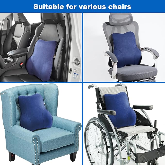 Soft Lumbar Support Pillow for Car Seat and Office Chair Back Support Pillow for Toyota RAV4 Seat and Truck Driver's seat, Back Cushion for Pain Relief Improve Posture (Suede Cover-Blue)