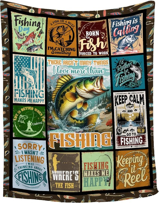 Fish Blanket,Fishing Gifts for Men,Fishing Lovers Blanket Gift,Fathers Day Fishing Gifts for Men,Gifts for Fisherman,Dad,Boys,Birthday Gifts for Men Who Love Fishing Throw Blankets,Kids Size-40"x50"