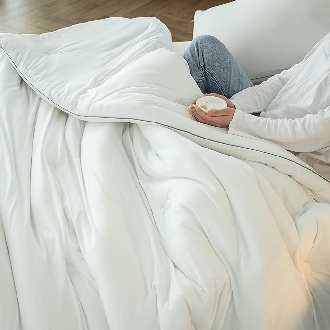 KASENTEX Super-Duper Ultra Soft Lightweight Jersey Knit Twin Comforter Set, Smooth Bed Sets 2 Piece Breathable Bedding, Light Plain White Comforters Twin Size for Kids Boys Girls Teen, 68x90in