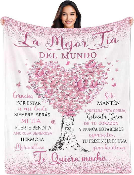 Regalos para Tía, Aunt Gifts in Spanish, Auntie Gift Ideas Blanket 60"x50", Best Aunt Ever Gifts, Gifts for Aunt/Tia, Aunt Birthday Gifts, Gifts for Aunts from Niece/Nephew, Best Auntie Gifts