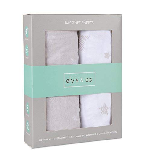 Ely's & Co. Bassinet Sheet Set 2 Pack 100% Jersey Cotton for Baby Girl and Baby Boy - Tan Drawn Star Design