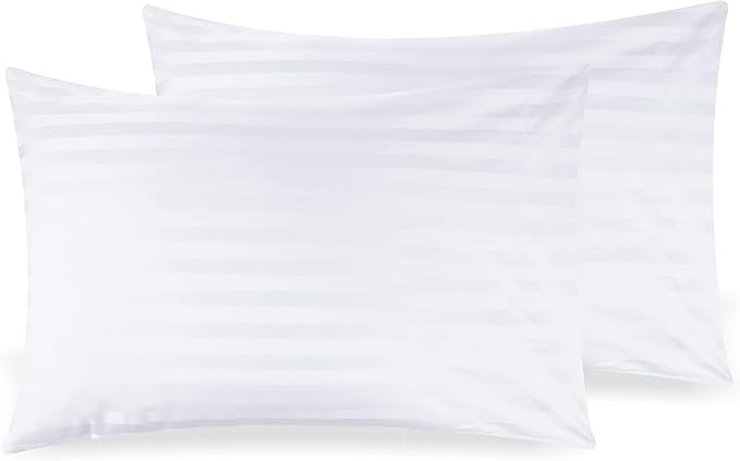 Toddler Pillowcase Set of 2 PC 600 TC 100% Egyptian Cotton Toodler 13x18 Inch Small Travel Pillow Case Open Closer Decorative Soft Cozy Travel Kids Nursery Preschool Pillow Cases, White Stripe