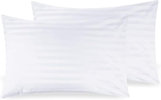 Toddler Pillowcase Set of 2 PC 600 TC 100% Egyptian Cotton Toodler 13x18 Inch Small Travel Pillow Case Open Closer Decorative Soft Cozy Travel Kids Nursery Preschool Pillow Cases, White Stripe