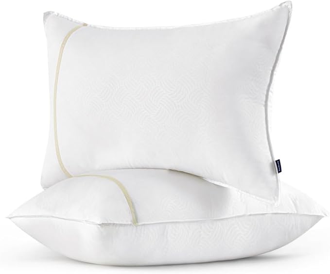 Bedsure Hotel Pillows - Luxury Bed Pillows for Sleeping with Decoration Strip Breathable Cover Soft & Supportive Pillows for Side, Back or Stomach Sleepers (2, Light Khaki, King)