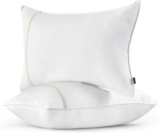 Bedsure Hotel Pillows - Luxury Bed Pillows for Sleeping with Decoration Strip Breathable Cover Soft & Supportive Pillows for Side, Back or Stomach Sleepers (2, Light Khaki, Queen)