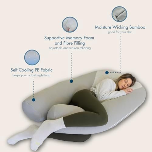 Plufl Hugl Standard Size Cooling Body Pillow for Adults U Shaped Maternity Pillow Great for Side Sleepers & Pregnant Women | Washable Cover | White