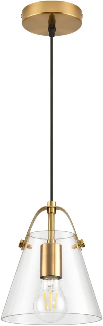 Brass Pendant Lights Kitchen Island,Modern Design Clean Clear Farmhouse Glass Pendant Light,Light Fixture Kitchen Pendant Medium Hanging Light Fixture for Sink A60 Bulb Recommened