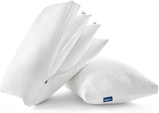 Bedsure Pillows Set of 2 - Fluffy & Soft Adjustable Layer Queen Pillows with Cotton Cover, Luxury Bed Pillows for Sleeping, Firm Pillows for Side, Back, Stomach Sleepers (2, Queen)