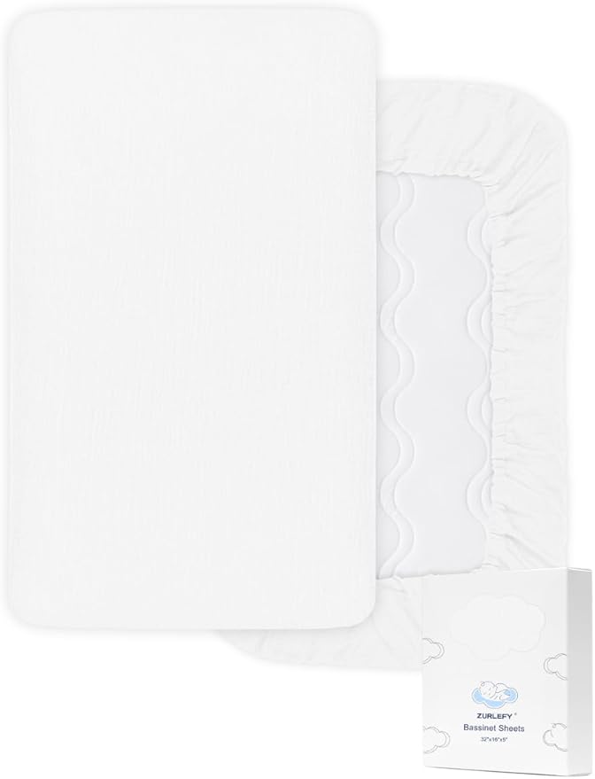 White Bassinet Mattress Cover, Muslin Bassinet Sheets 32"x16" for Rectangle, Oval, Hourglass Bassinet Mattress, Moses Basket Sheets (46B-12)