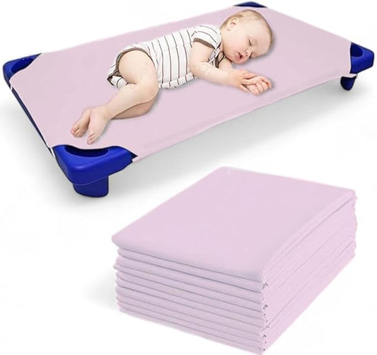 Pack of 24 Cot Sheet for Daycare Preschool Cot Bed -Polyblend Fabric with Corner Elastic Cots Sheets Fits On 22" X 40" Inches Size Toddler and Preschool Daycare Cot Blush 22 X 40 Size