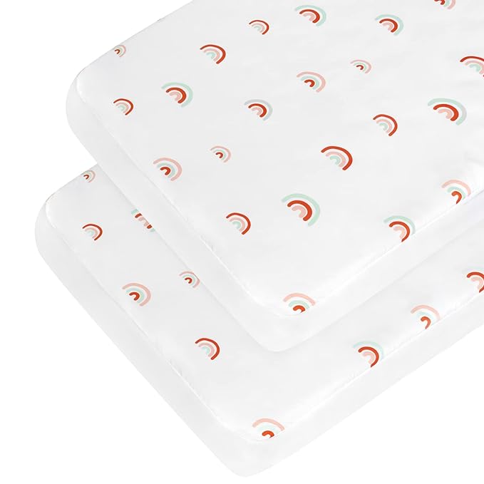 Crib Sheets Girl Crib Mattress Sheet Set (28 x 52 x 8 in) Fitted for Standard Crib Toddler Mattress Cover Soft & Breathable Boho Baby Crib Sheets Rainbow 2 Pack for Boys and Girls