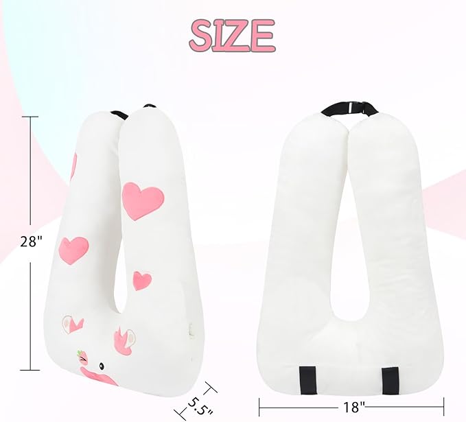 Kids Travel Pillow for Car Seat with Hand Muff, Strawberry Cartoon Neck & Headrest Seat Belt Pillow for Car Road Trips Long-Distance Travel Sleeping Pillow for Adults and Children, Cow