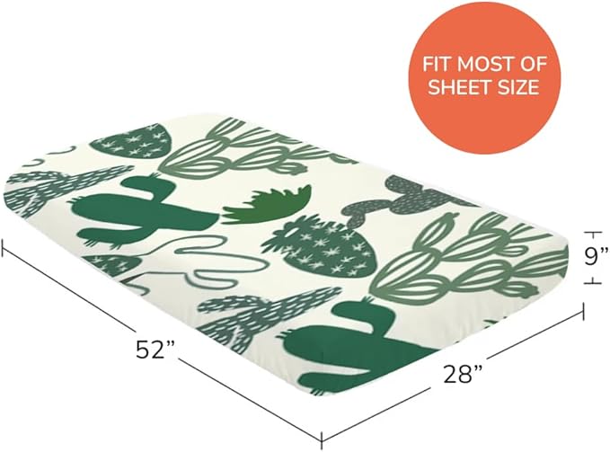 Cactus Crib Sheets, Arizona Nursery Decor, Succulent Crib Bedding Stuff, Western Crib Sheets, for New Mom, New Baby Gifts, Cotton Standard Size Boy & Girl 52X28X9''