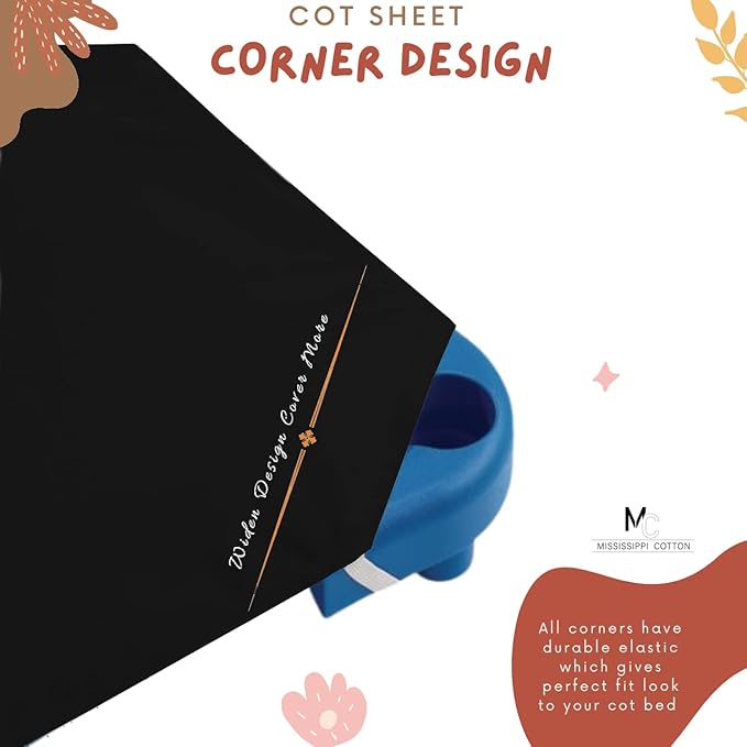 Pack of 24 Cot Sheet for Daycare Preschool Cot Bed -Polyblend Fabric with Corner Elastic Cots Sheets Fits On 22" X 52" Inches Size Toddler and Preschool Daycare Cot Black 22 X 52 Size