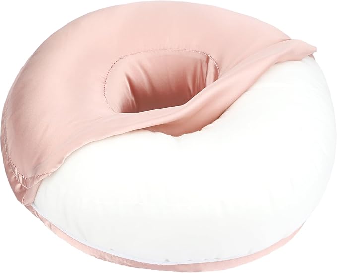 Silky Ear Piercing Pillows with Holes Removable Pillowcase Washable Donut Pillow for Ear Pain Side Sleeping Cartilage CNH Pressure Sore Tinnitus Headphones Relief Guard Protector Coral