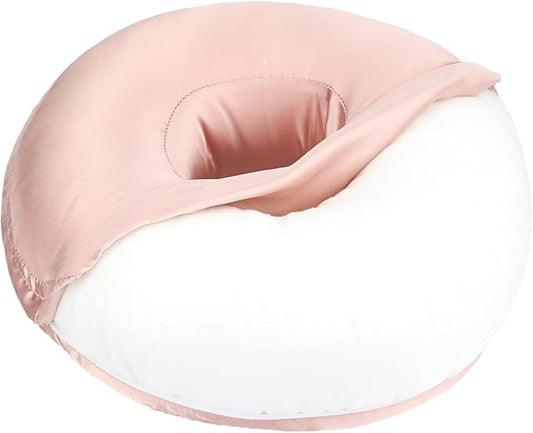 Satin Ear Piercing Pillow Removable Cover Luxury Cnh Pillow with Ear Holes for Ear Pain Side Sleepers Washable Large Donut Pillows Head Neck Support Coral