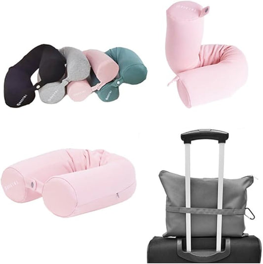 Twist Memory Foam Travel Pillow - Cotton Cover - Travel Bag Included - Adjustable, Bendable Pillow for Neck, Head, Chin, Lumbar and Leg Support (Pink)